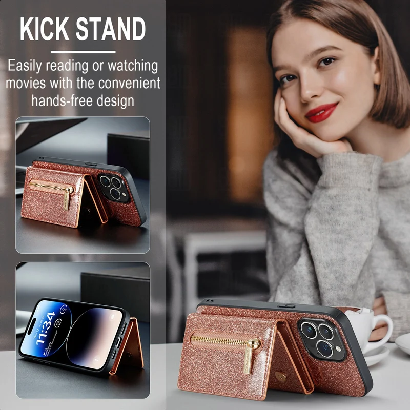 Magnetic Wallet Glitter Leather Protective iPhone Case