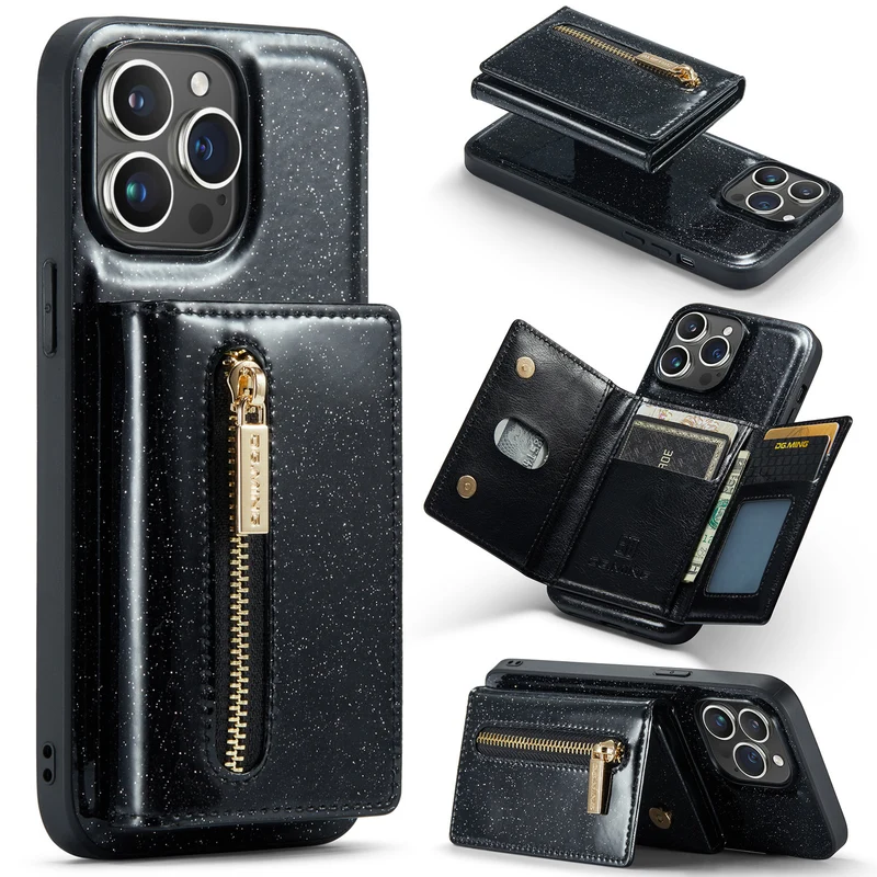 Two-in-one Magnetic Glitter Leather Wallet iPhone Case