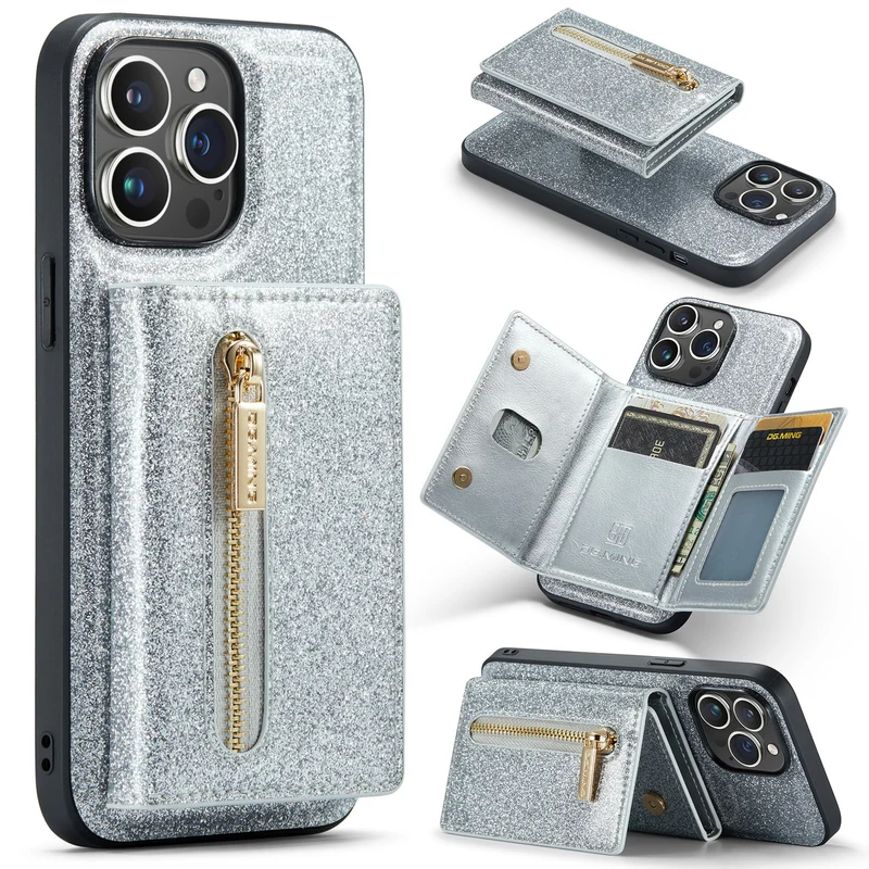 Two-in-one Magnetic Glitter Leather Wallet iPhone Case