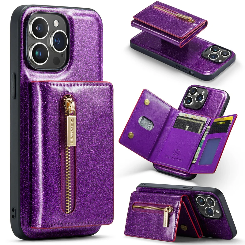 Two-in-one Magnetic Glitter Leather Wallet iPhone Case