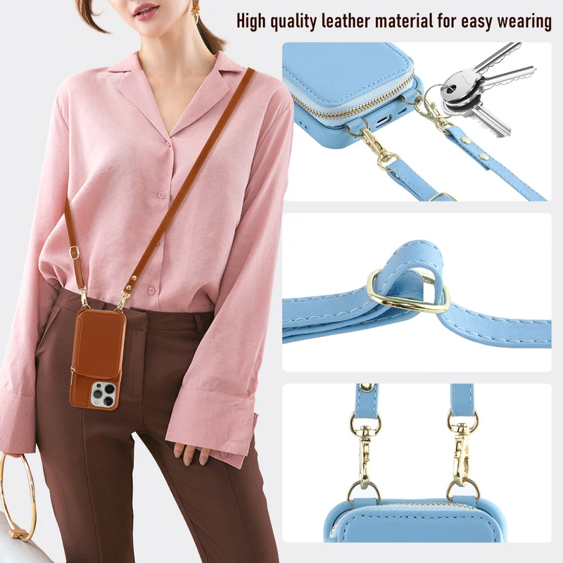 Crossbody Zipper Wallet Protective Leather iPhone Case