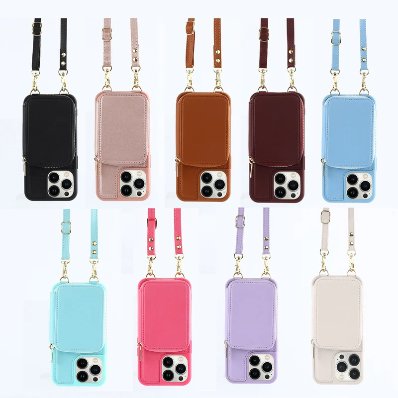 Crossbody Zipper Wallet Protective Leather iPhone Case
