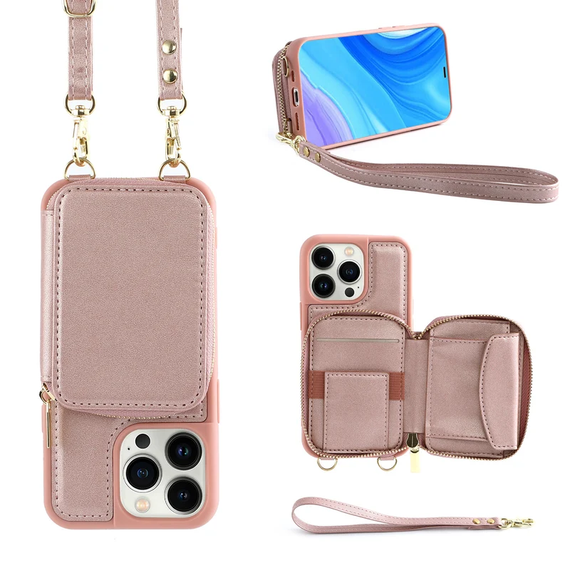 Crossbody Zipper Wallet Protective Leather iPhone Case