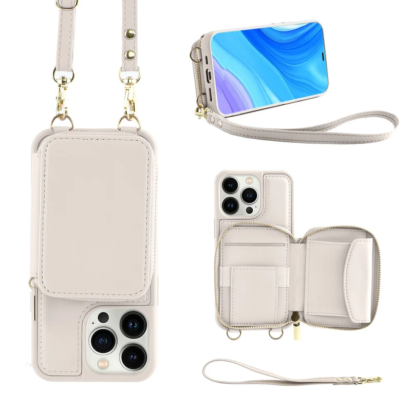Crossbody Zipper Wallet Protective Leather iPhone Case