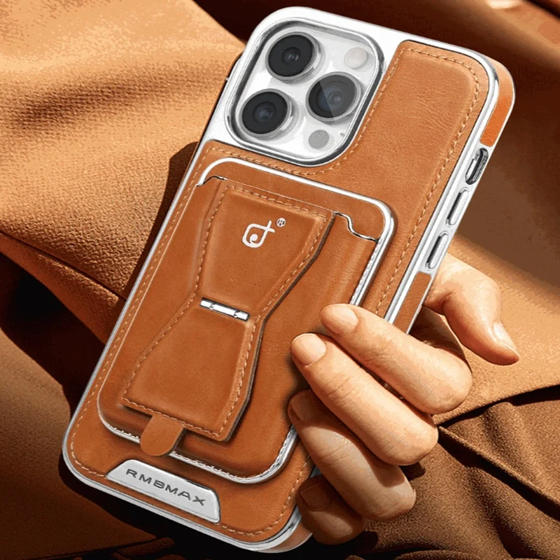 Electroplated Leather Magnetic Card Holder iPhone Case
