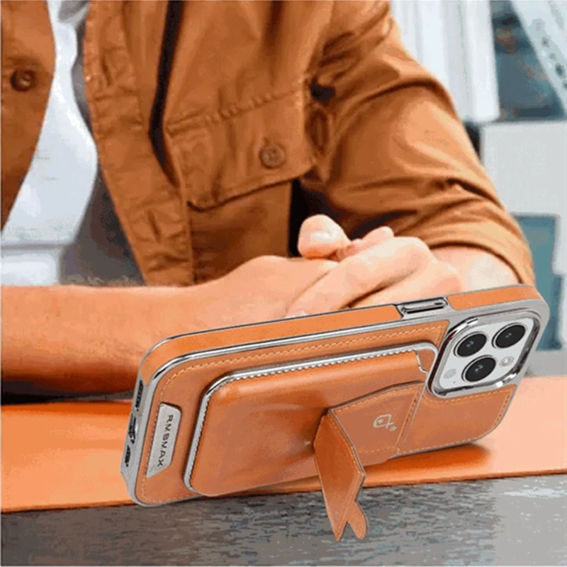 Electroplated Leather Magnetic Card Holder iPhone Case