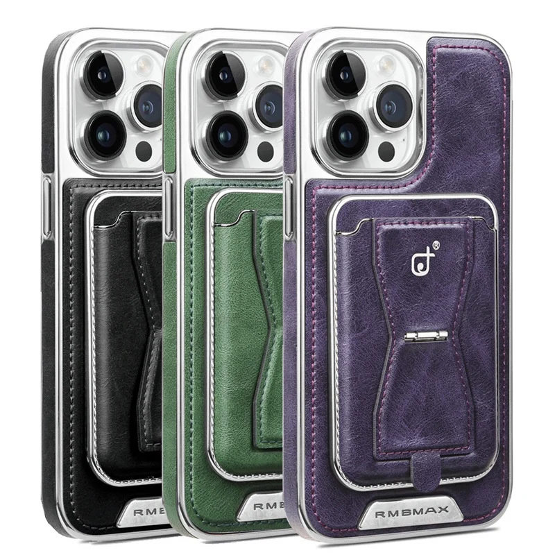 Electroplated Leather Magnetic Card Holder iPhone Case