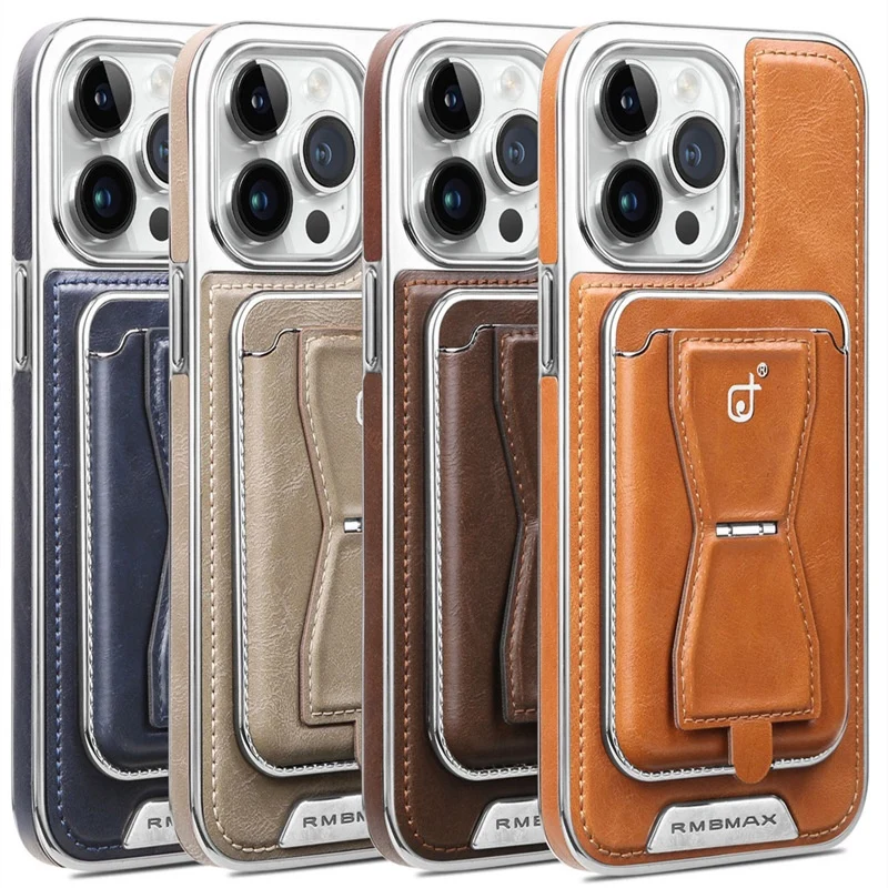 Electroplated Leather Magnetic Card Holder iPhone Case