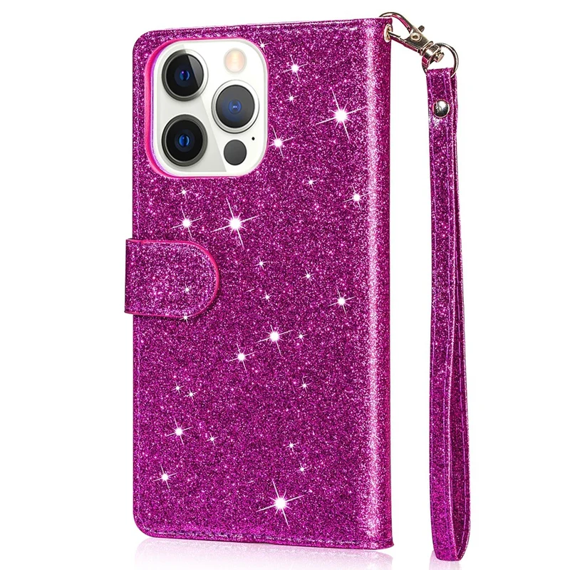 Zipper Glitter Leather Flip Card Wallet iPhone Case
