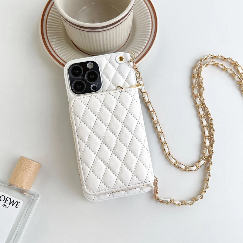 Luxury Rhombus Leather Crossbody Wallet iPhone Case