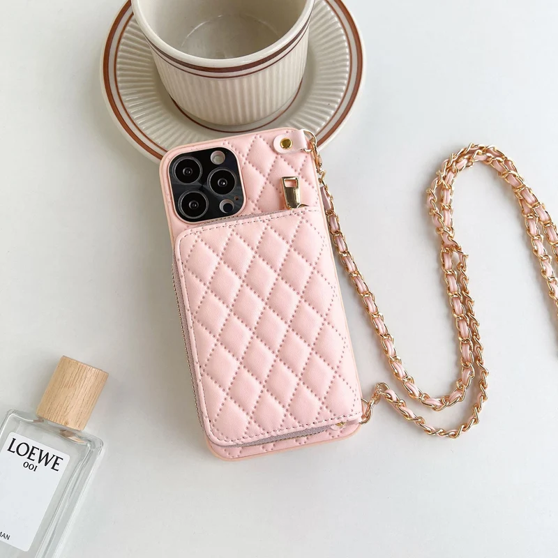 Luxury Rhombus Leather Crossbody Wallet iPhone Case