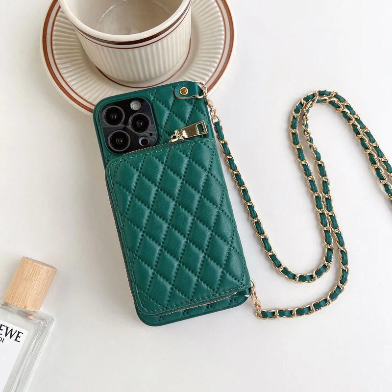 Luxury Rhombus Leather Crossbody Wallet iPhone Case