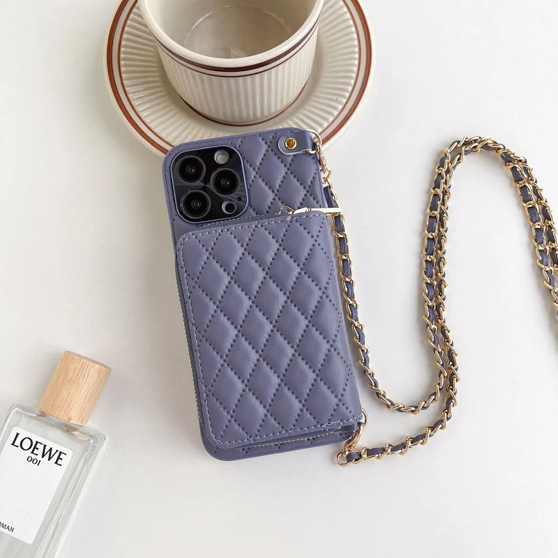 Luxury Rhombus Leather Crossbody Wallet iPhone Case