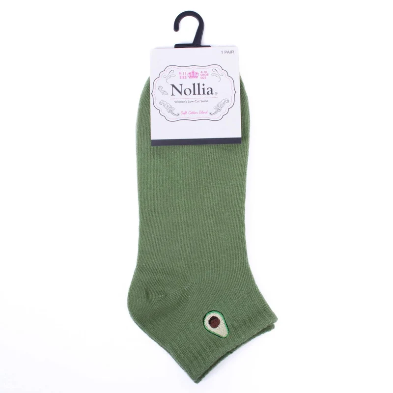 Low Cut Avocado Embroidery Ribbed Socks