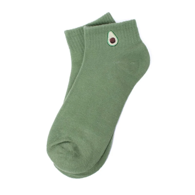 Low Cut Avocado Embroidery Ribbed Socks