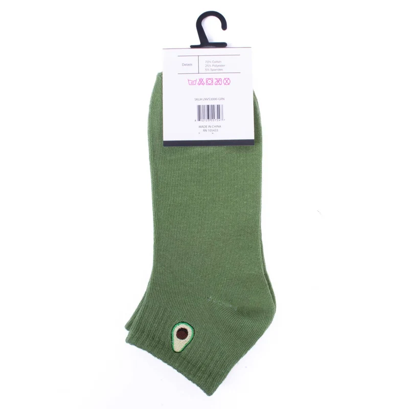 Low Cut Avocado Embroidery Ribbed Socks