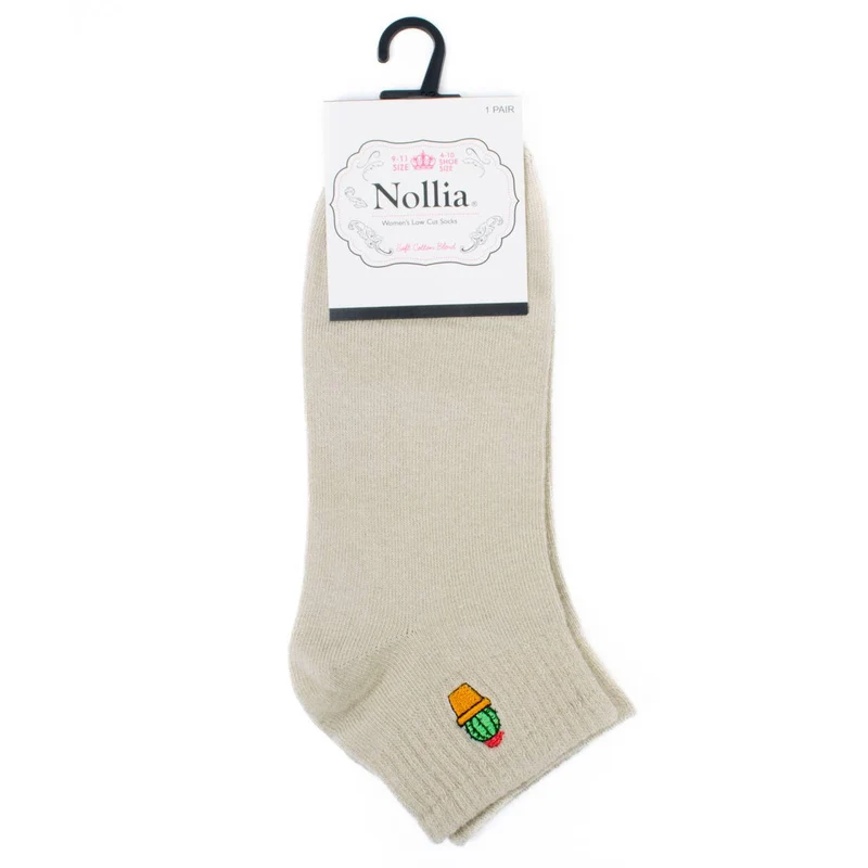 Low Cut Cactus Embroidery Ribbed Socks