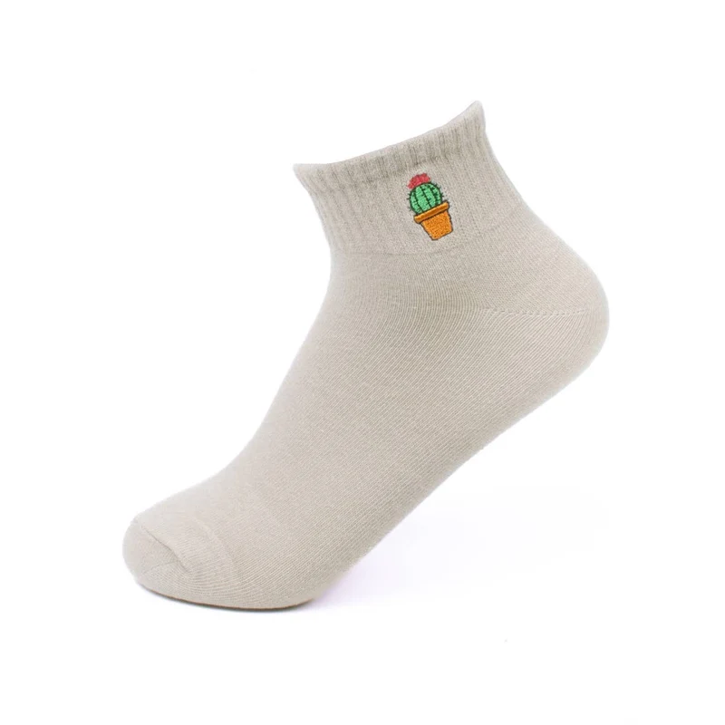 Low Cut Cactus Embroidery Ribbed Socks