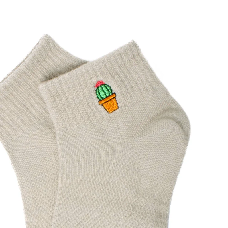 Low Cut Cactus Embroidery Ribbed Socks