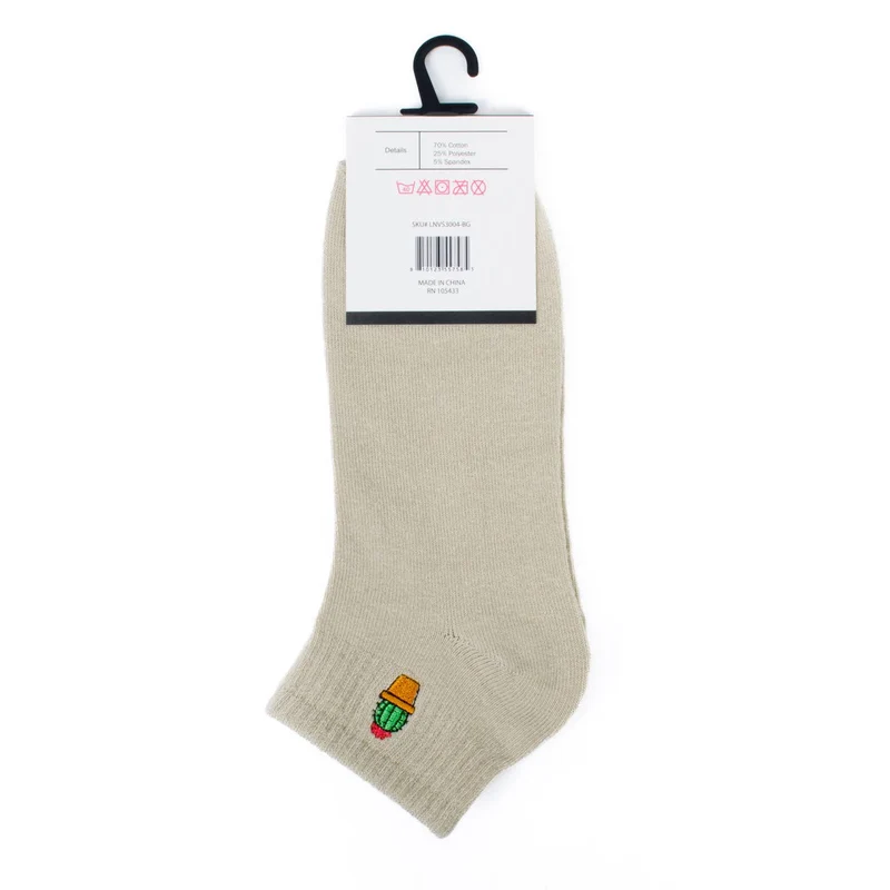 Low Cut Cactus Embroidery Ribbed Socks