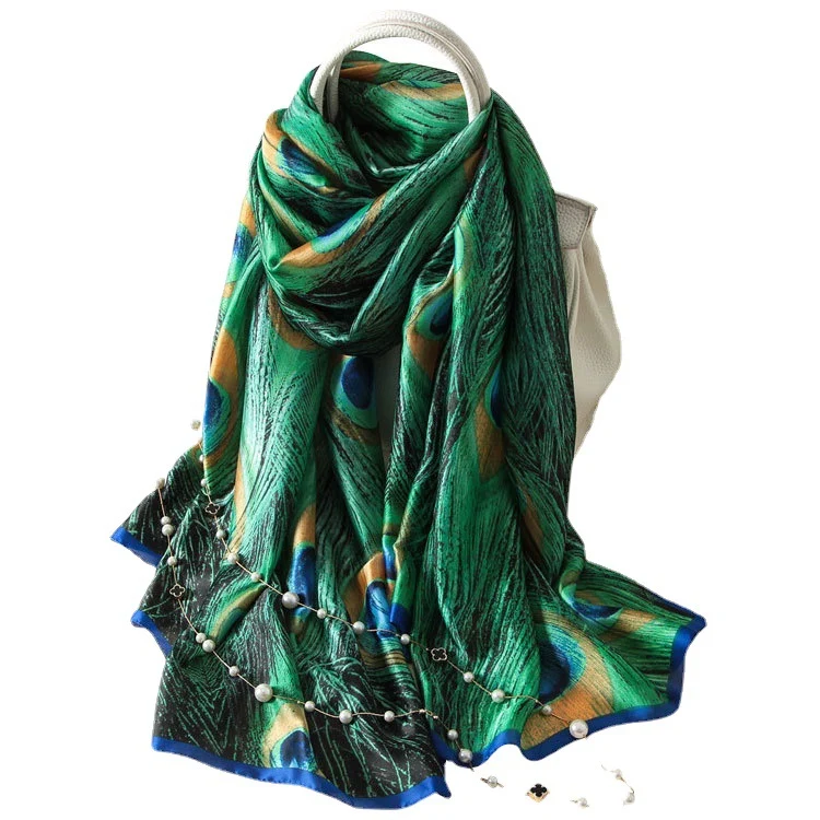 New Sunscreen Soft Peacock Feather Printed Scarf