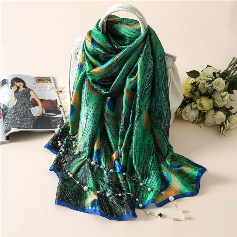 New Sunscreen Soft Peacock Feather Printed Scarf