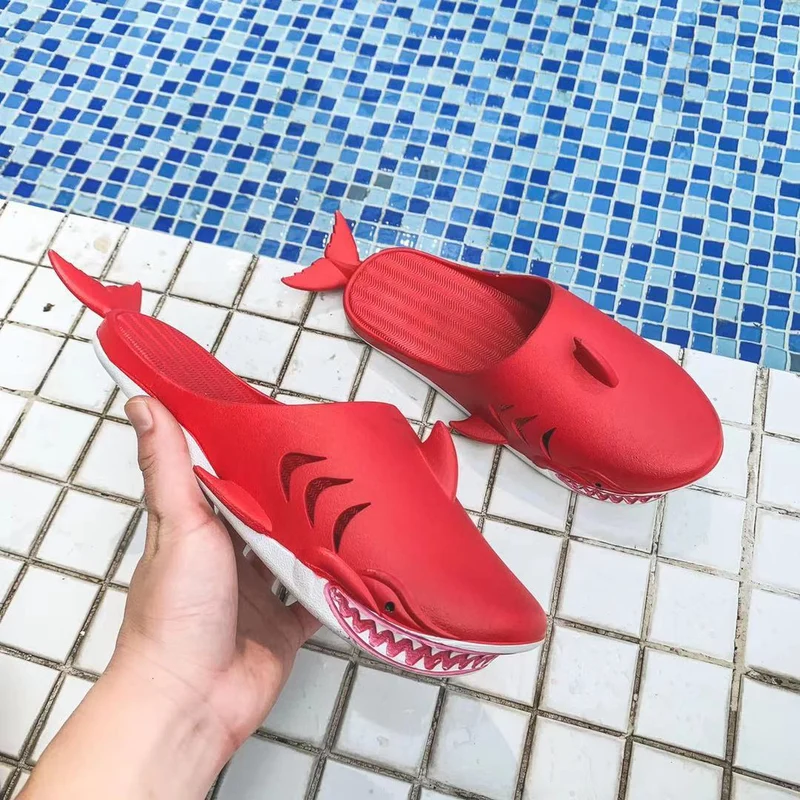 Personality Funny Shark Slippers Parent Child Couple Baotou Half Slippers Female Summer Travel Beach Shoes Cartoon Children'S Slippers
