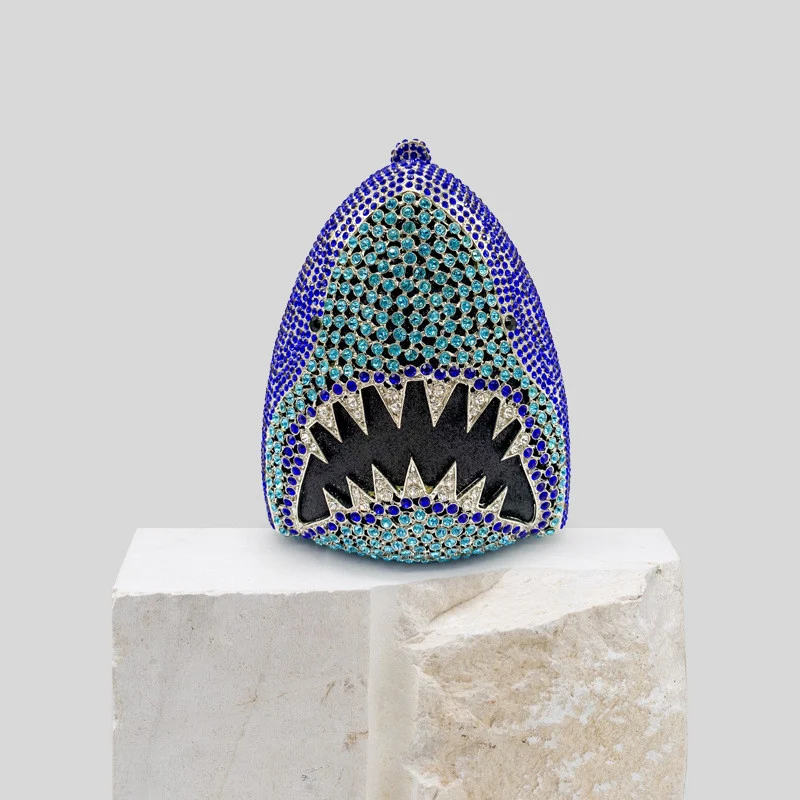 Metal Shark Head Rhinestone Funny Party Clutch