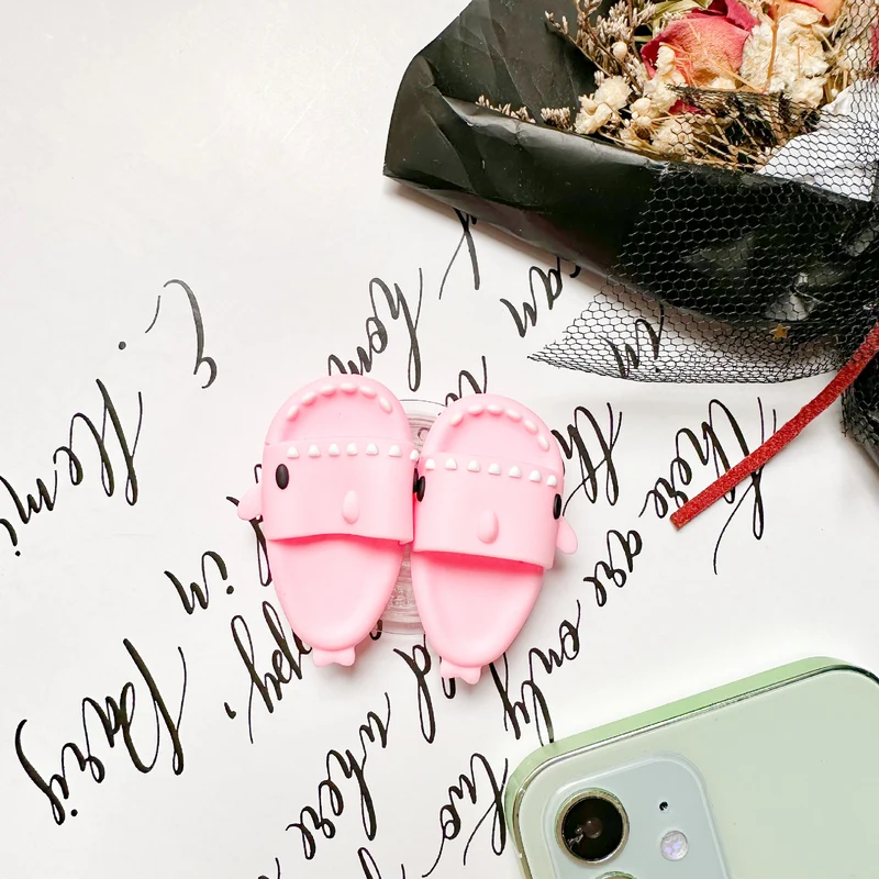 Cute Little Shark Simulation Slippers Phone Case Airbag Bracket Adhesive Retractable Watch Binge-watching Net Class Support Frame