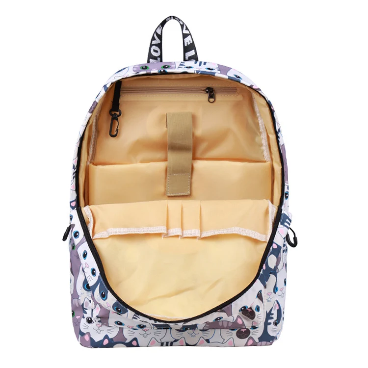 Cartoon Big Head Cat Print Backpack