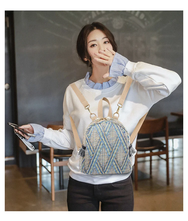 Straw Mini Travel Leisure Woven Backpack