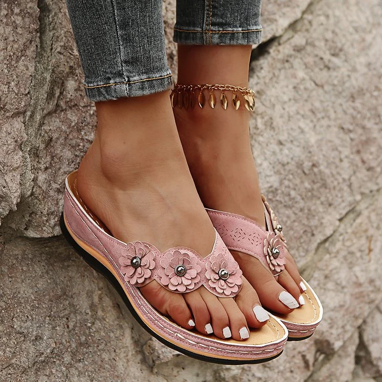 Flowers Sandals Women Retro Style Wedges Shoes Outdoor Beach Shoes Summer