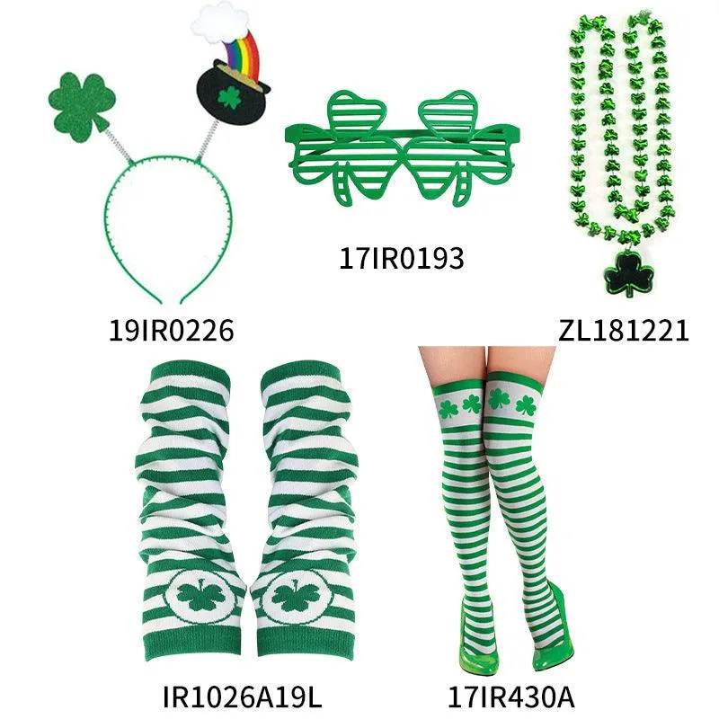 Irish Shamrock Headband Green Striped Socks Set