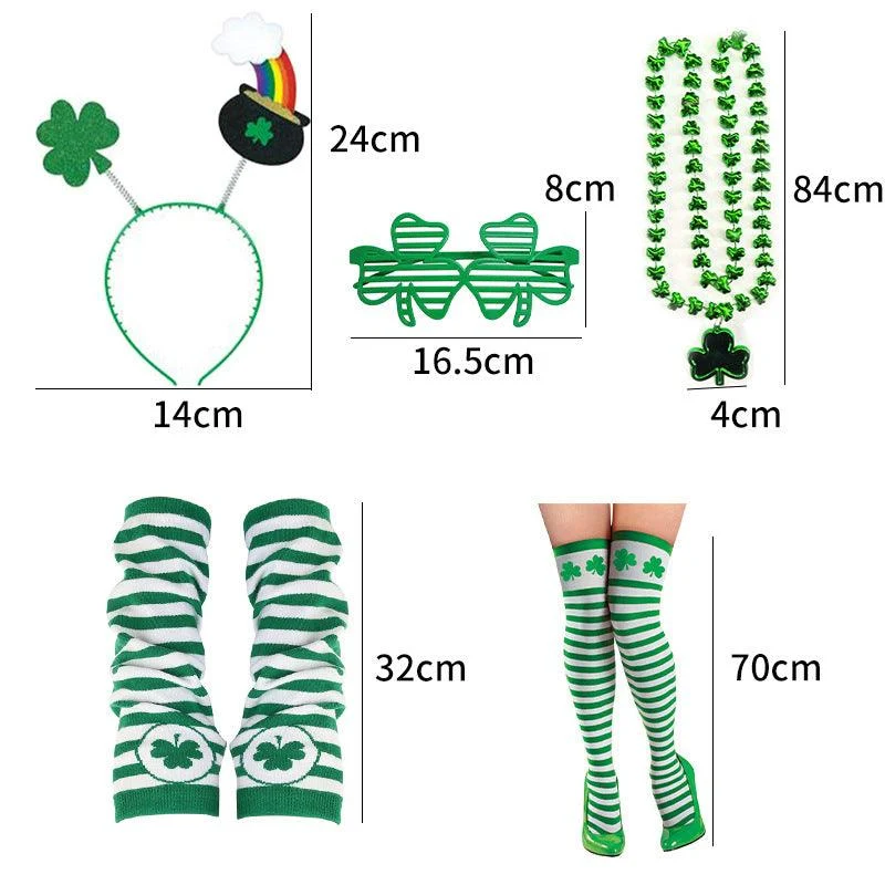 Irish Shamrock Headband Green Striped Socks Set