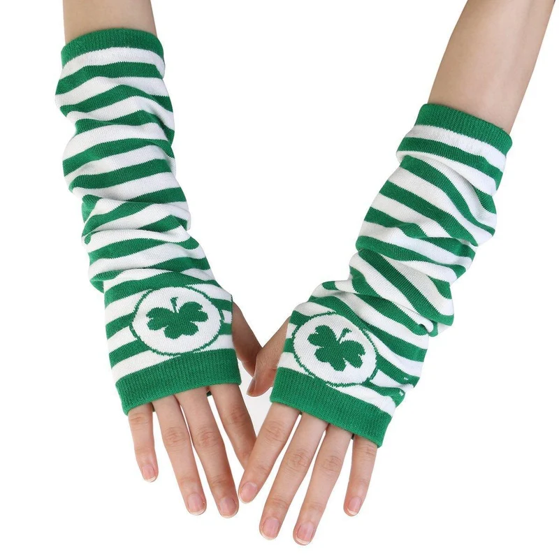 Irish Shamrock Headband Green Striped Socks Set