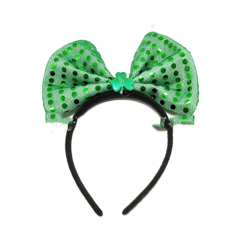 Irish Section Head Buckle Green Shamrock Bow Foam Headband