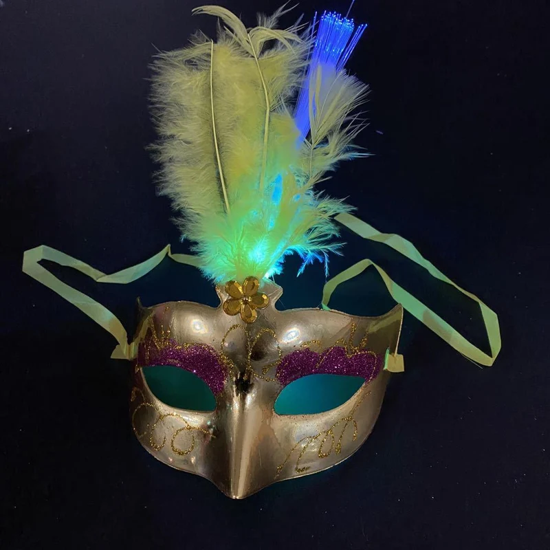 Glowing Fiber Optic Feather Masquerade Masks