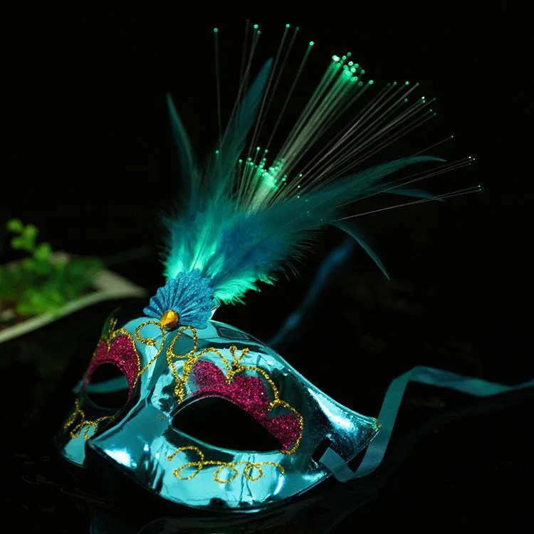 Glowing Fiber Optic Feather Masquerade Masks