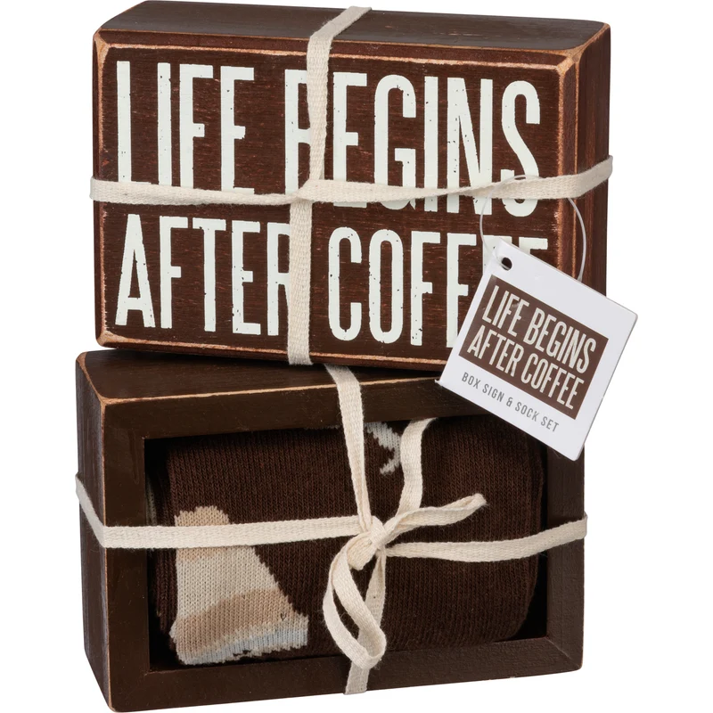Life Begins After Coffee - Box Sign & Sock Set