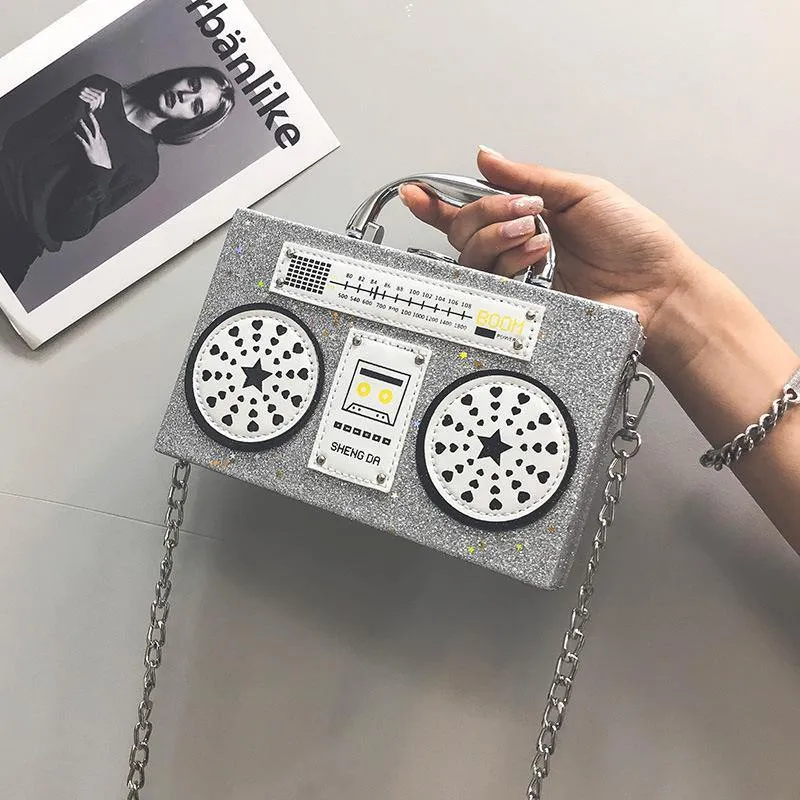 Retro Sequined Boom Box Handbag