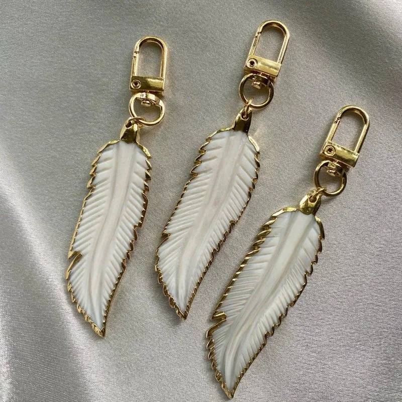 Feather Carved Shell Key Chain