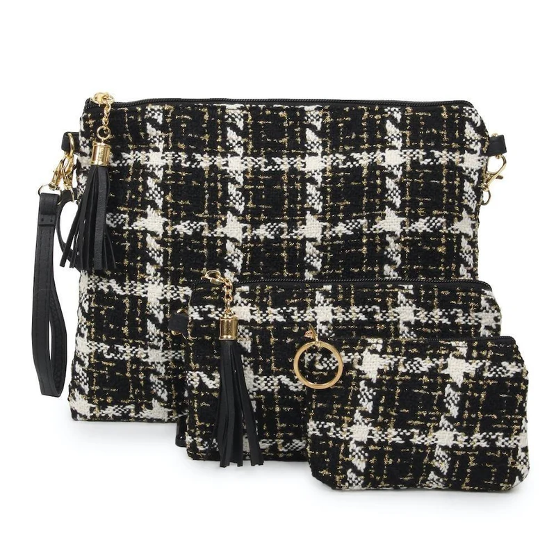 Gold Metallic Tweed Plaid Winter Accessories