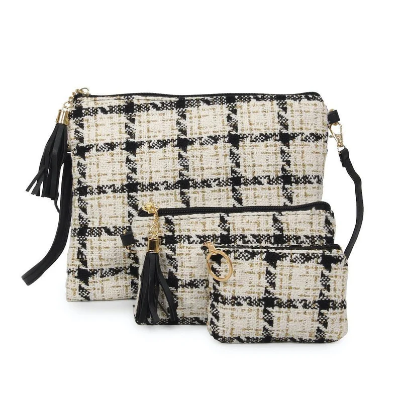 Gold Metallic Tweed Plaid Winter Accessories