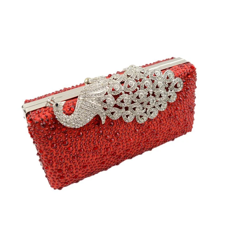 Peacock Rhinestone Studded Clutch Evening Bag