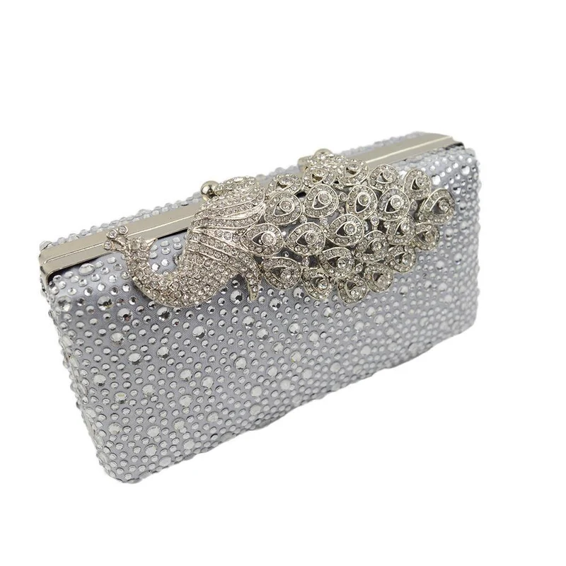 Peacock Rhinestone Studded Clutch Evening Bag