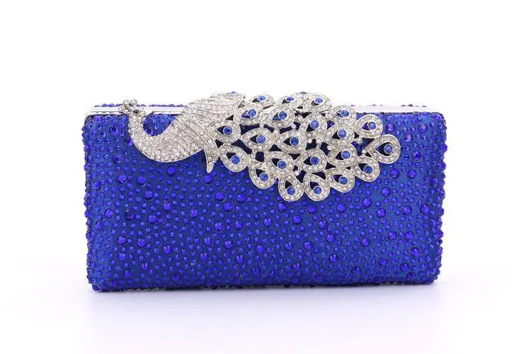 Peacock Rhinestone Studded Clutch Evening Bag