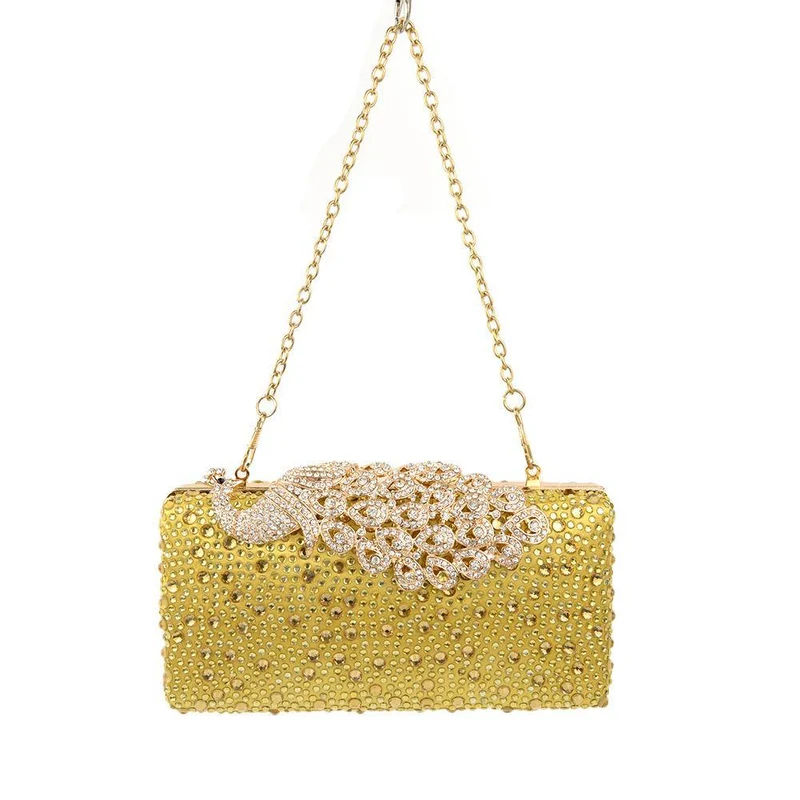 Peacock Rhinestone Studded Clutch Evening Bag