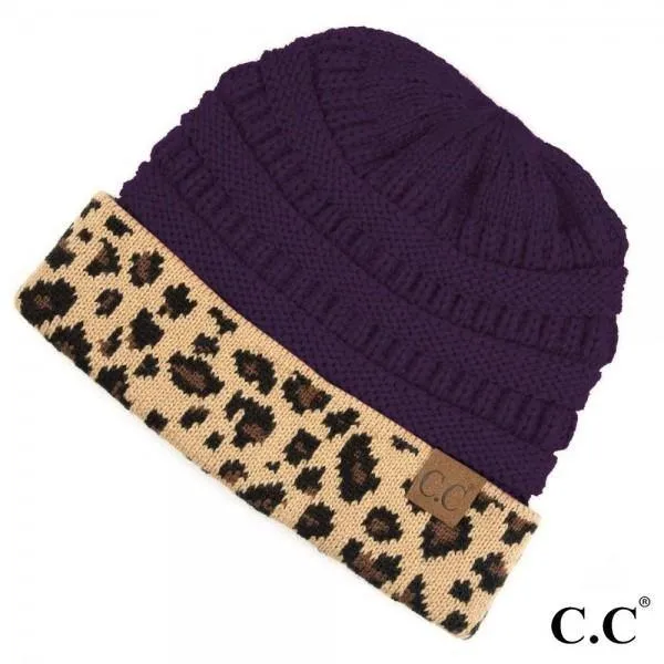 Leopard Cuff Beanie Tail Hats