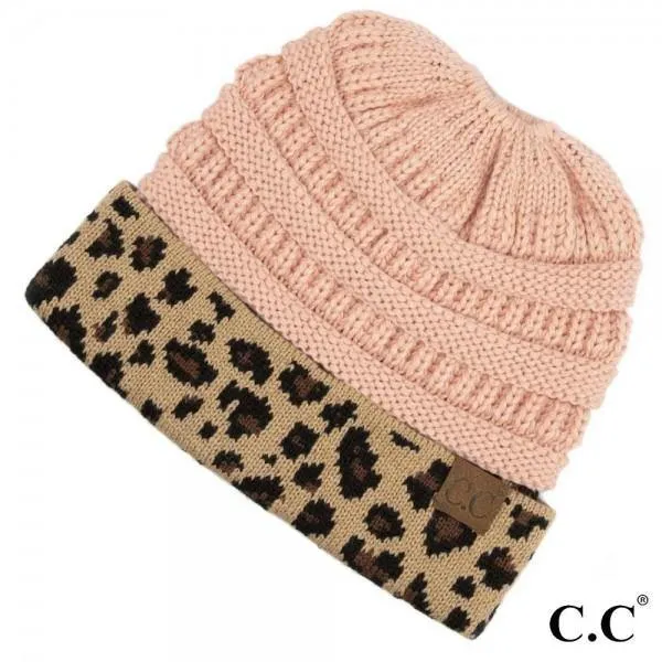 Leopard Cuff Beanie Tail Hats