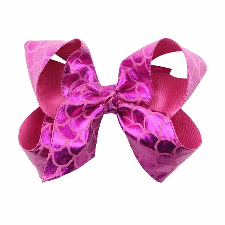 Mermaid fish scale hairpin PU fabric bow Child hair clip